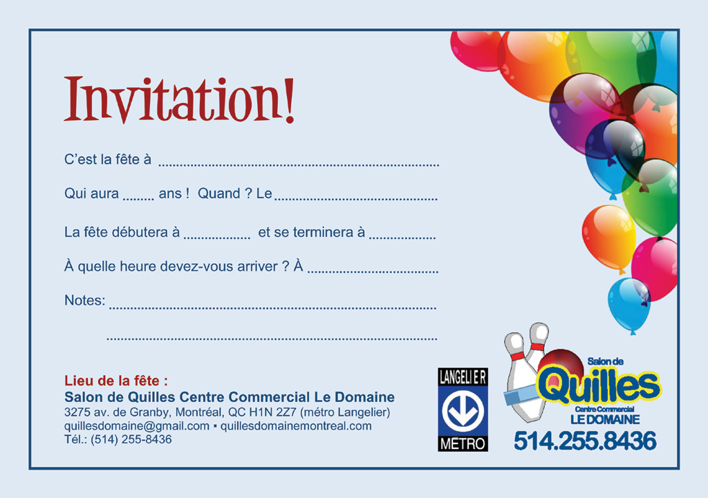 Invitation Anniversaire Enfant Quilles